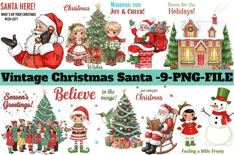 Vintage Christmas Santa Clipart Bundle 88 - CraftNest - Digital Crafting and Art