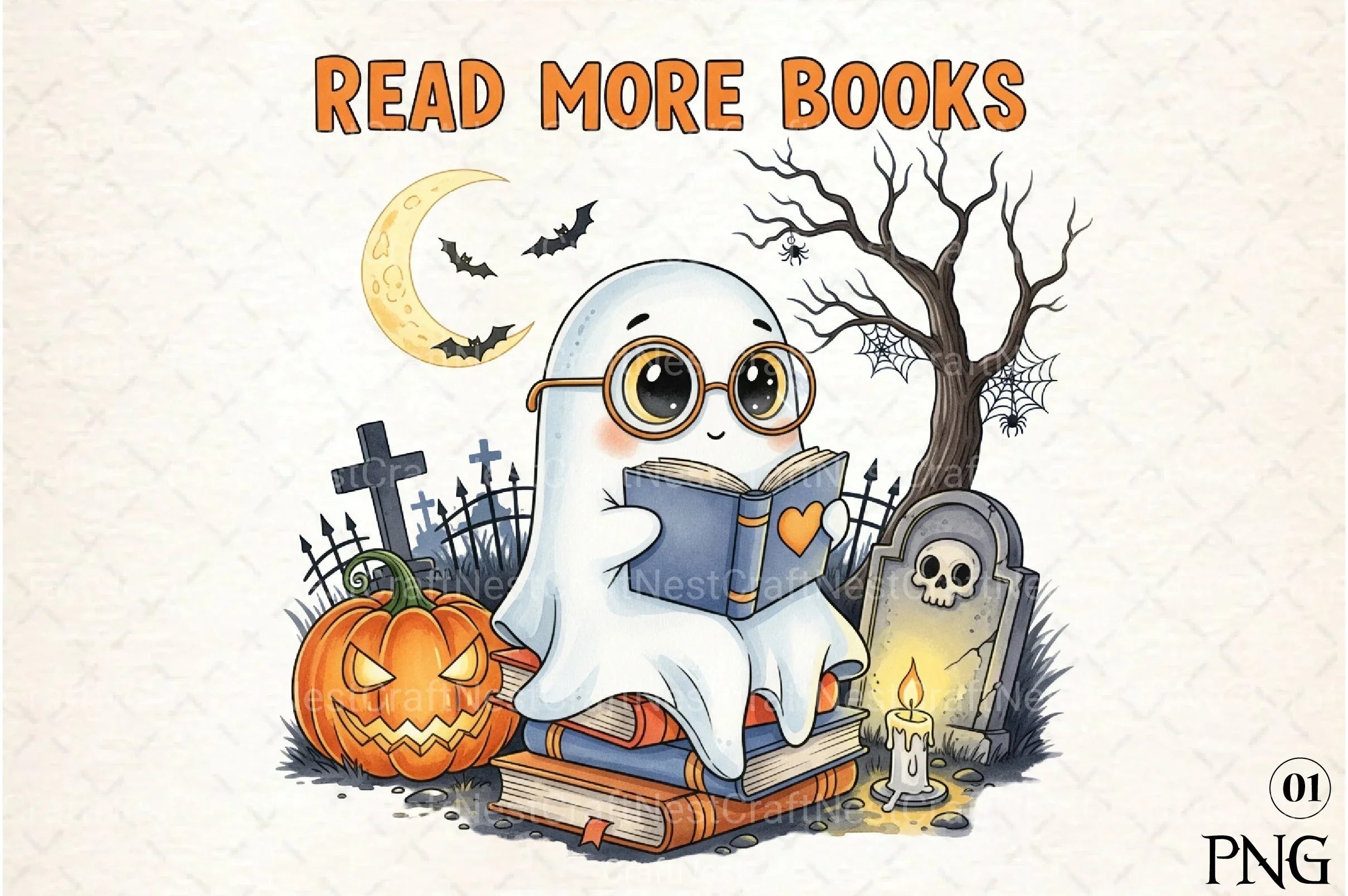 Halloween Ghost Read More Books Clipart Bundle - CraftNest - Digital Crafting and Art