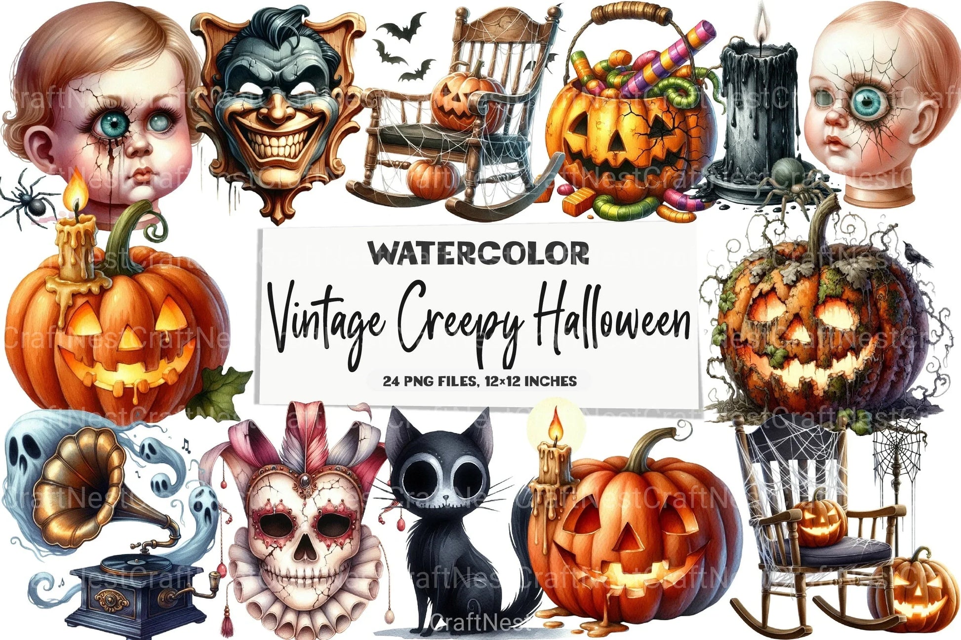 Vintage Creepy Halloween Clipart Bundle 3 - CraftNest - Digital Crafting and Art