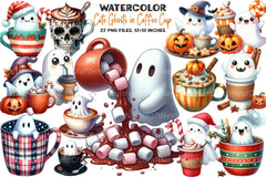 Cute Ghosts in Coffee Cup Halloween Clipart Bundle - CraftNest - Digital Crafting and Art