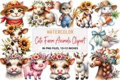 Cute Farm Animals Clipart Bundle - CraftNest - Digital Crafting and Art