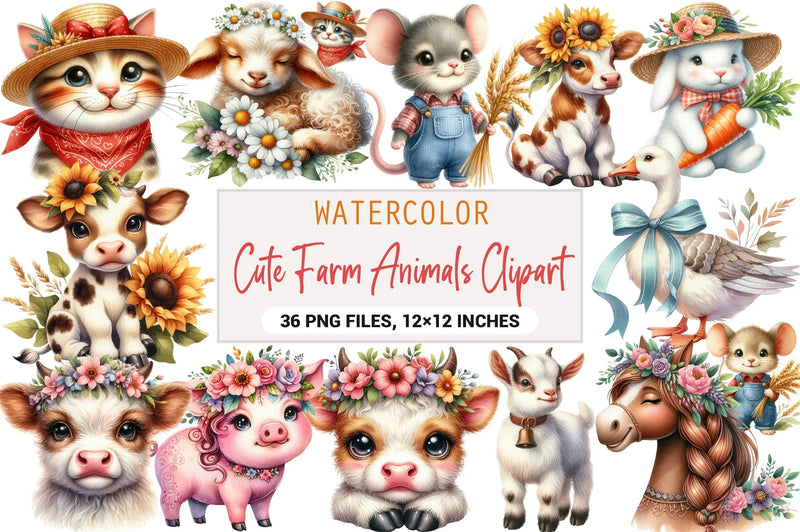 Cute Farm Animals Clipart Bundle - CraftNest - Digital Crafting and Art