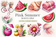 Pink Summer Clipart Bundle - CraftNest - Digital Crafting and Art