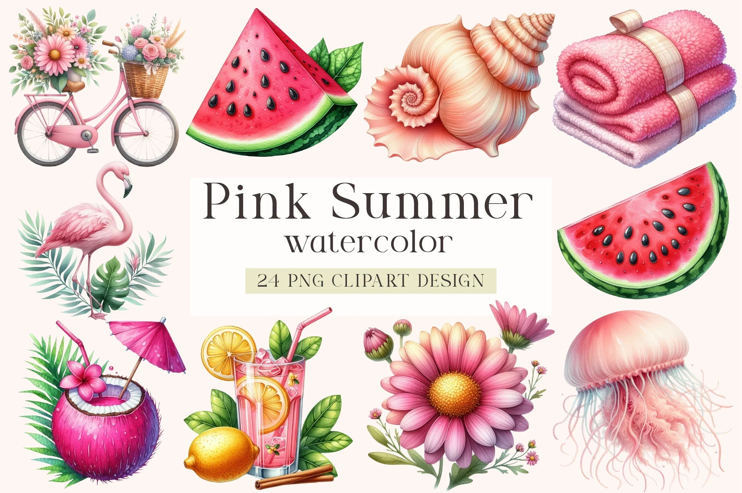 Pink Summer Clipart Bundle - CraftNest - Digital Crafting and Art