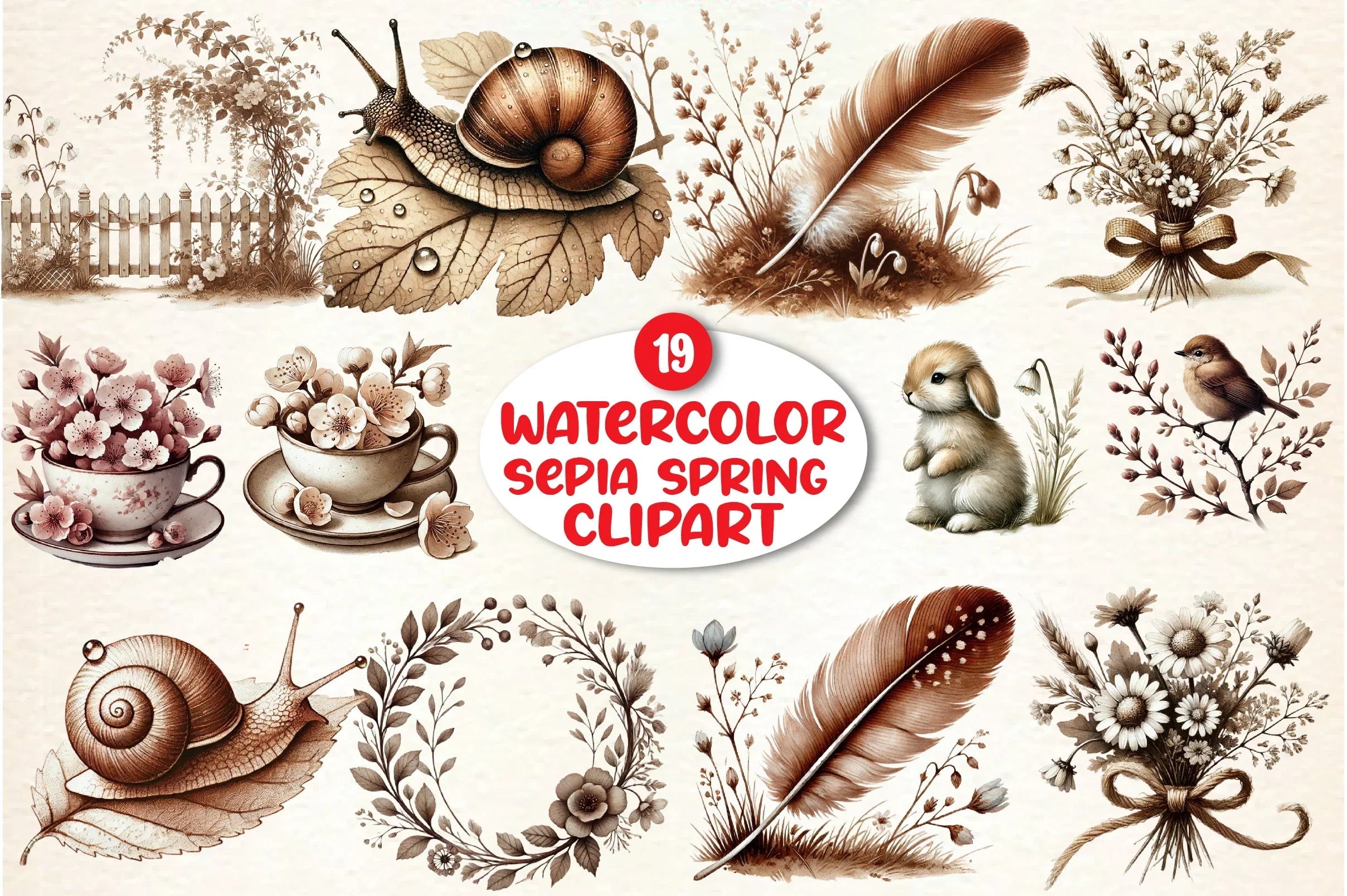 Sepia Spring Clipart Bundle - CraftNest - Digital Crafting and Art
