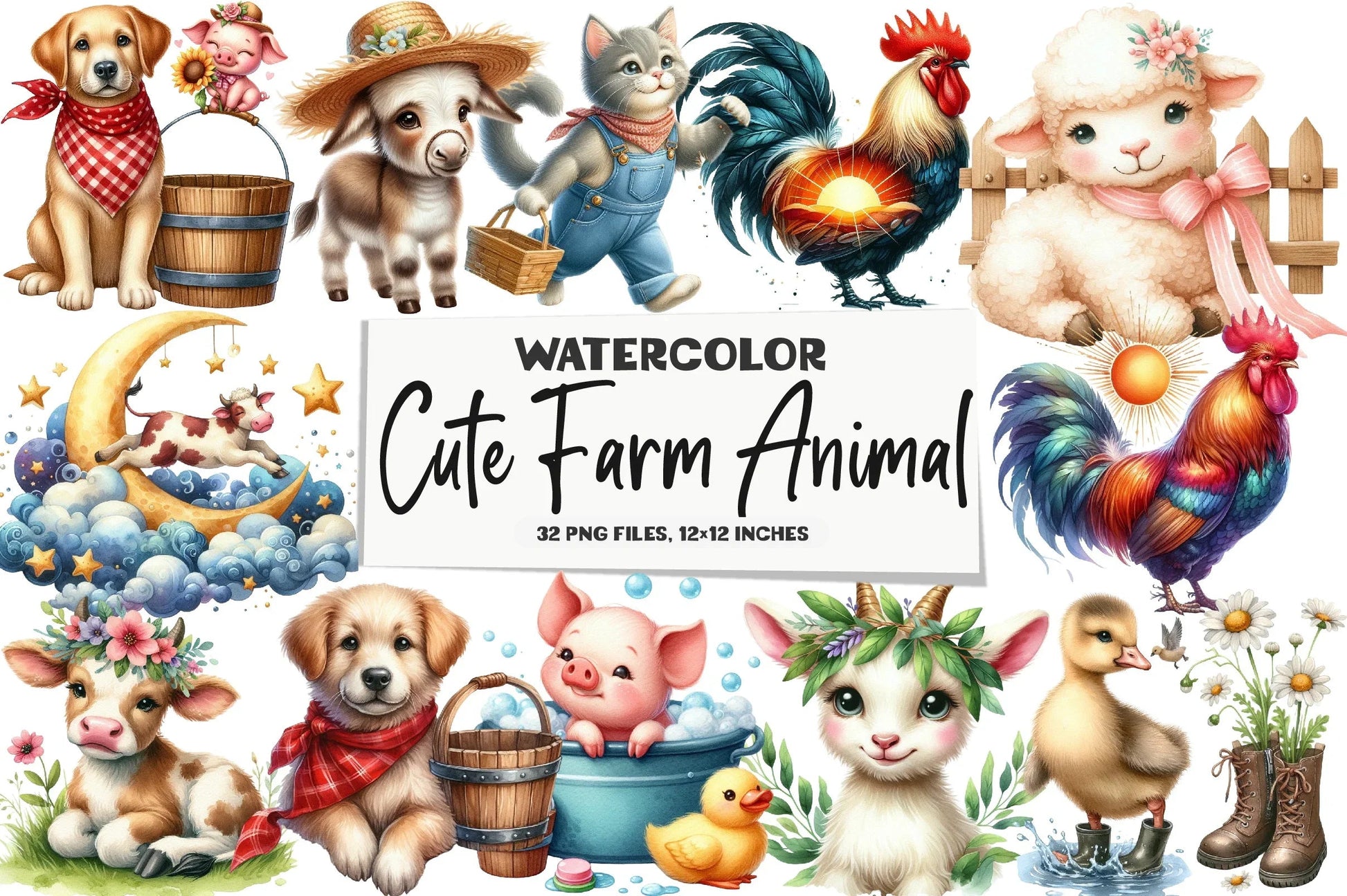 Cute Farm Animal Clipart Bundle - CraftNest - Digital Crafting and Art