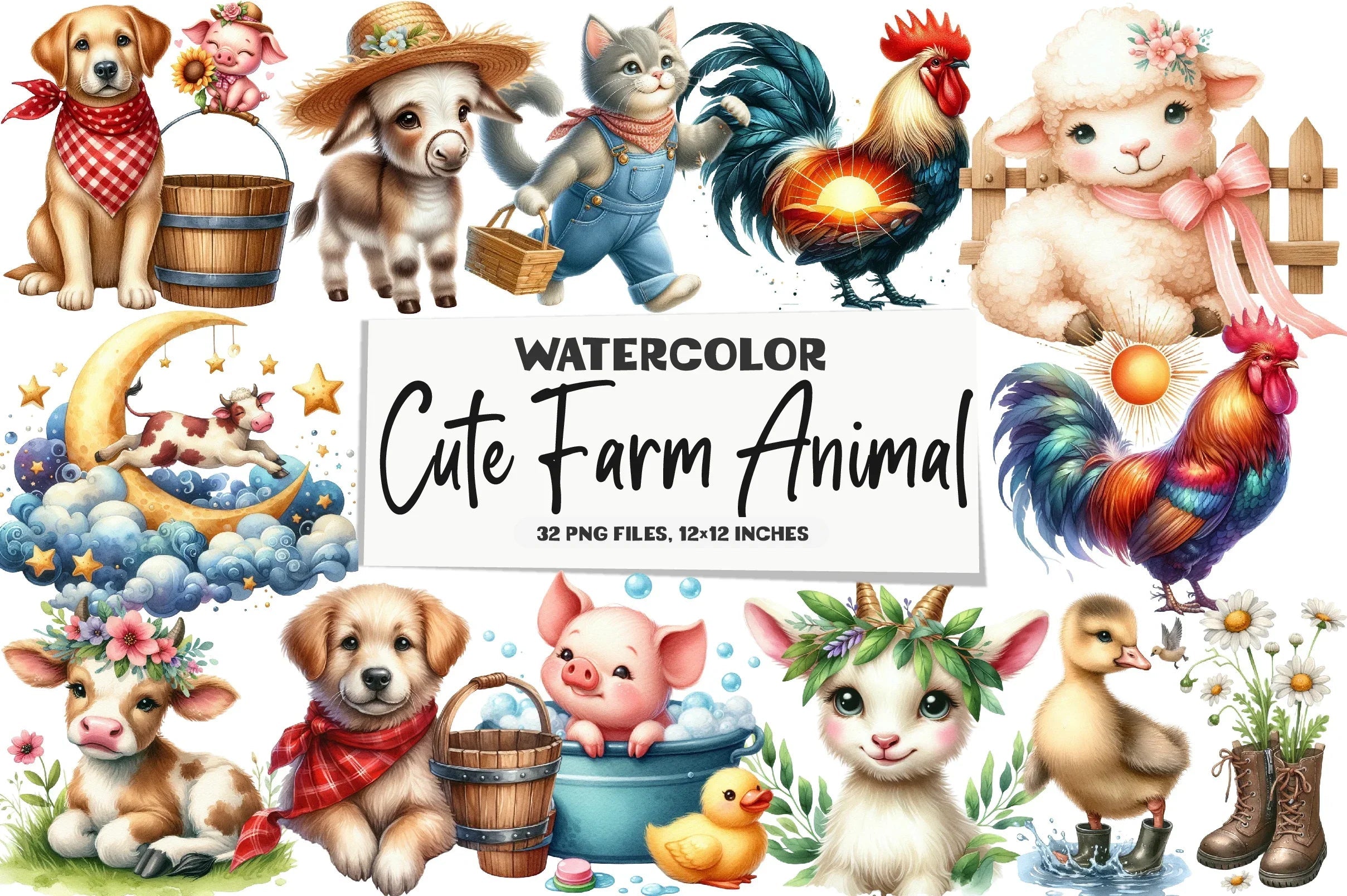 Cute Farm Animal Clipart Bundle - CraftNest - Digital Crafting and Art