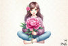 Girl with Peonies Flower Clipart Bundle
