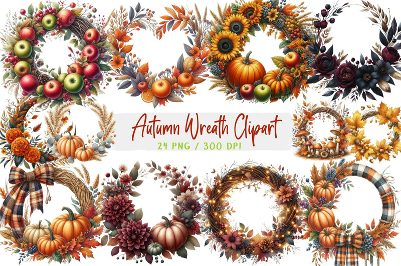 Autumn Wreath Clipart Bundle - CraftNest - Digital Crafting and Art