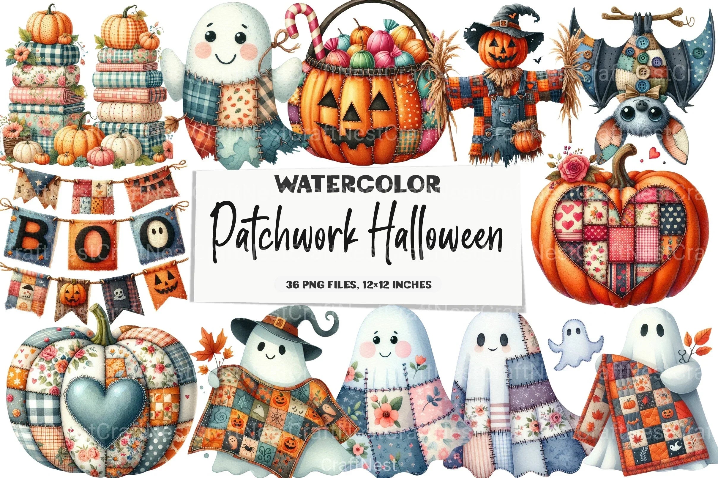 Green & White Halloween Clipart Bundle 2 - CraftNest - Digital Crafting and Art