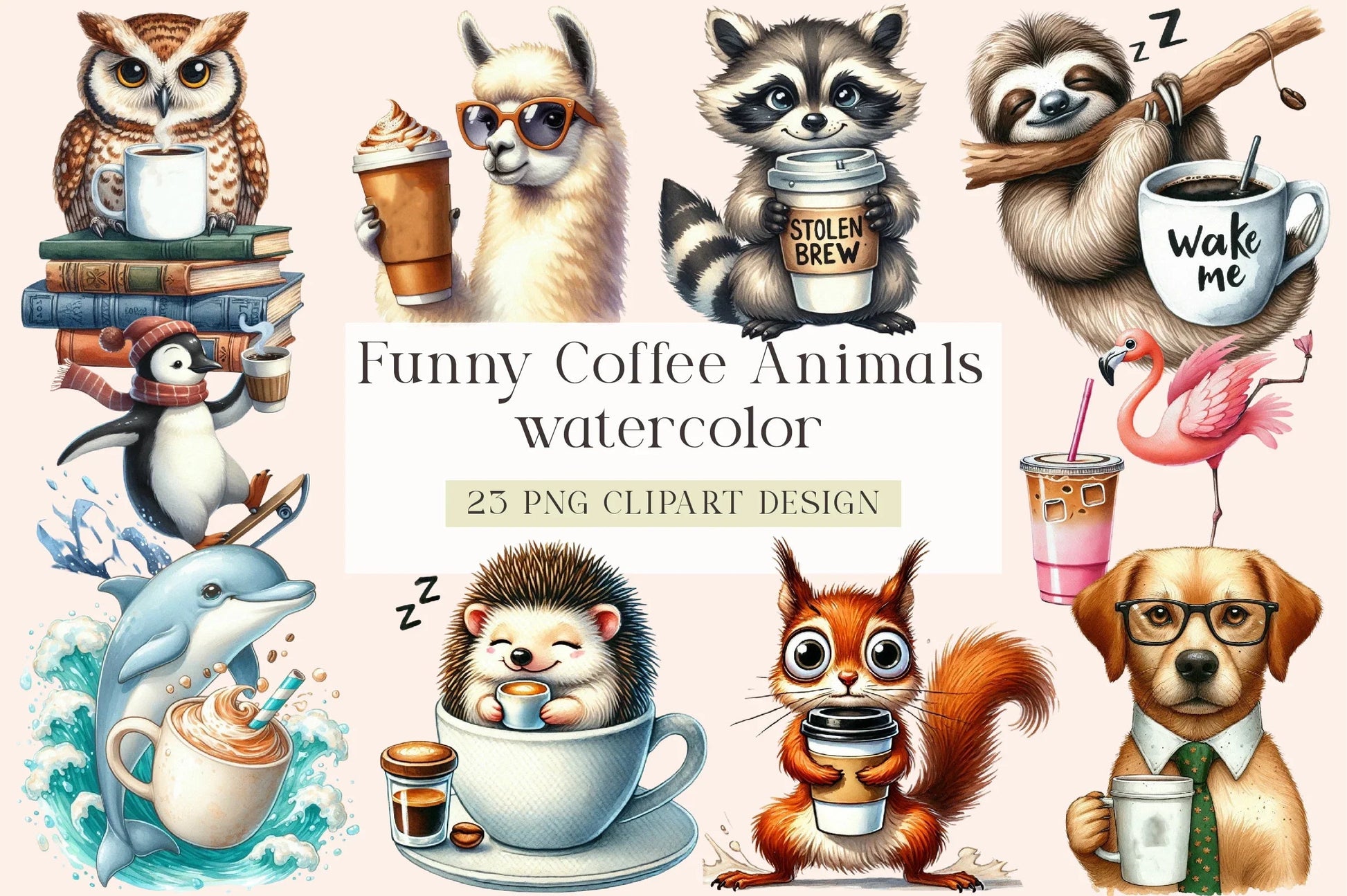 Funny Coffee Animals Clipart Bundle - CraftNest - Digital Crafting and Art