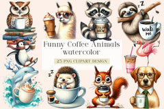 Funny Coffee Animals Clipart Bundle - CraftNest - Digital Crafting and Art