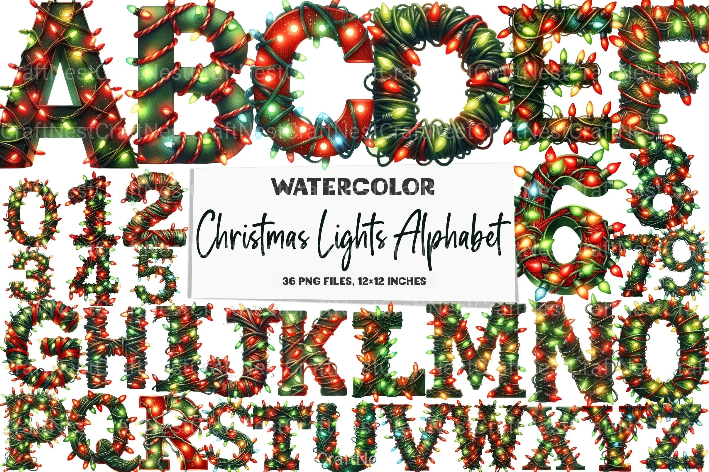 Christmas Lights Alphabet Clipart Bundle - CraftNest - Digital Crafting and Art