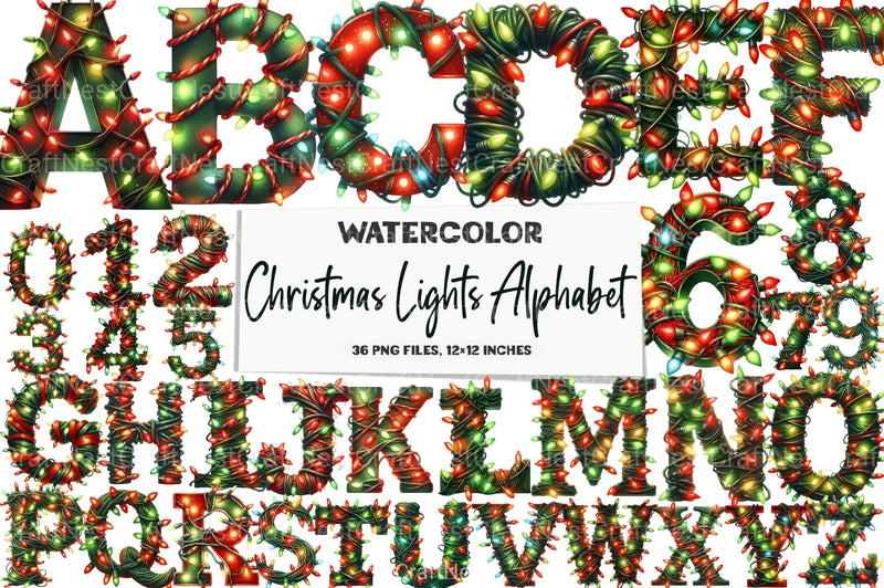 Christmas Lights Alphabet Clipart Bundle - CraftNest - Digital Crafting and Art