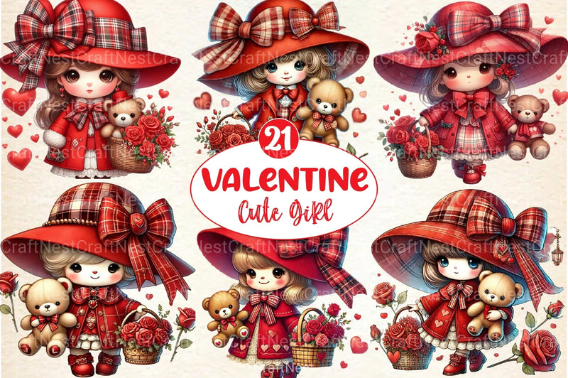 Valentine Cute Girl Clipart Bundle 4 - CraftNest - Digital Crafting and Art