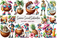 Summer Coconut Clipart Bundle - CraftNest - Digital Crafting and Art
