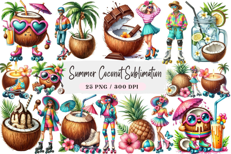 Summer Coconut Clipart Bundle - CraftNest - Digital Crafting and Art