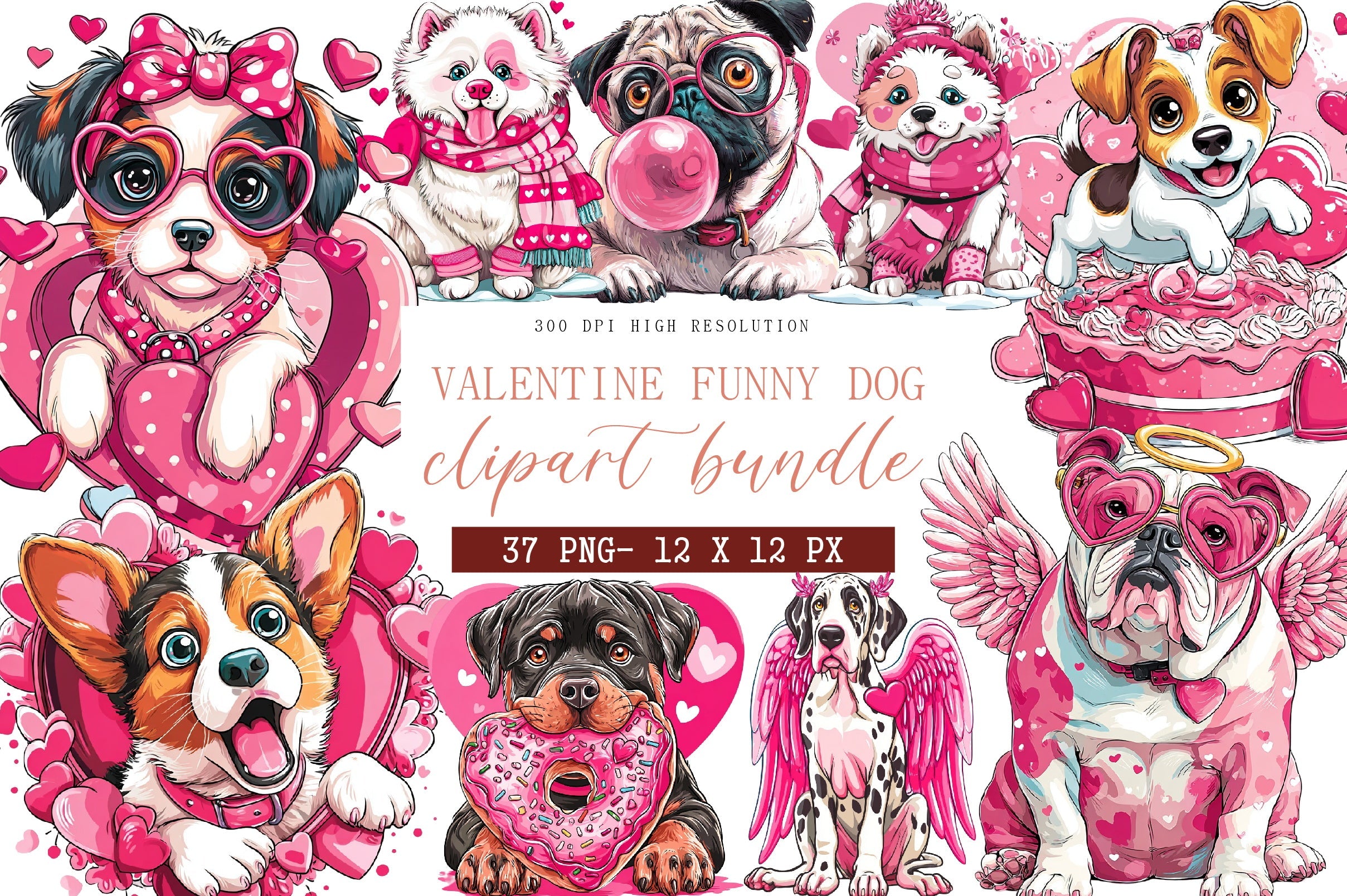 Valentine's Day Funny Dog Clipart Bundle
