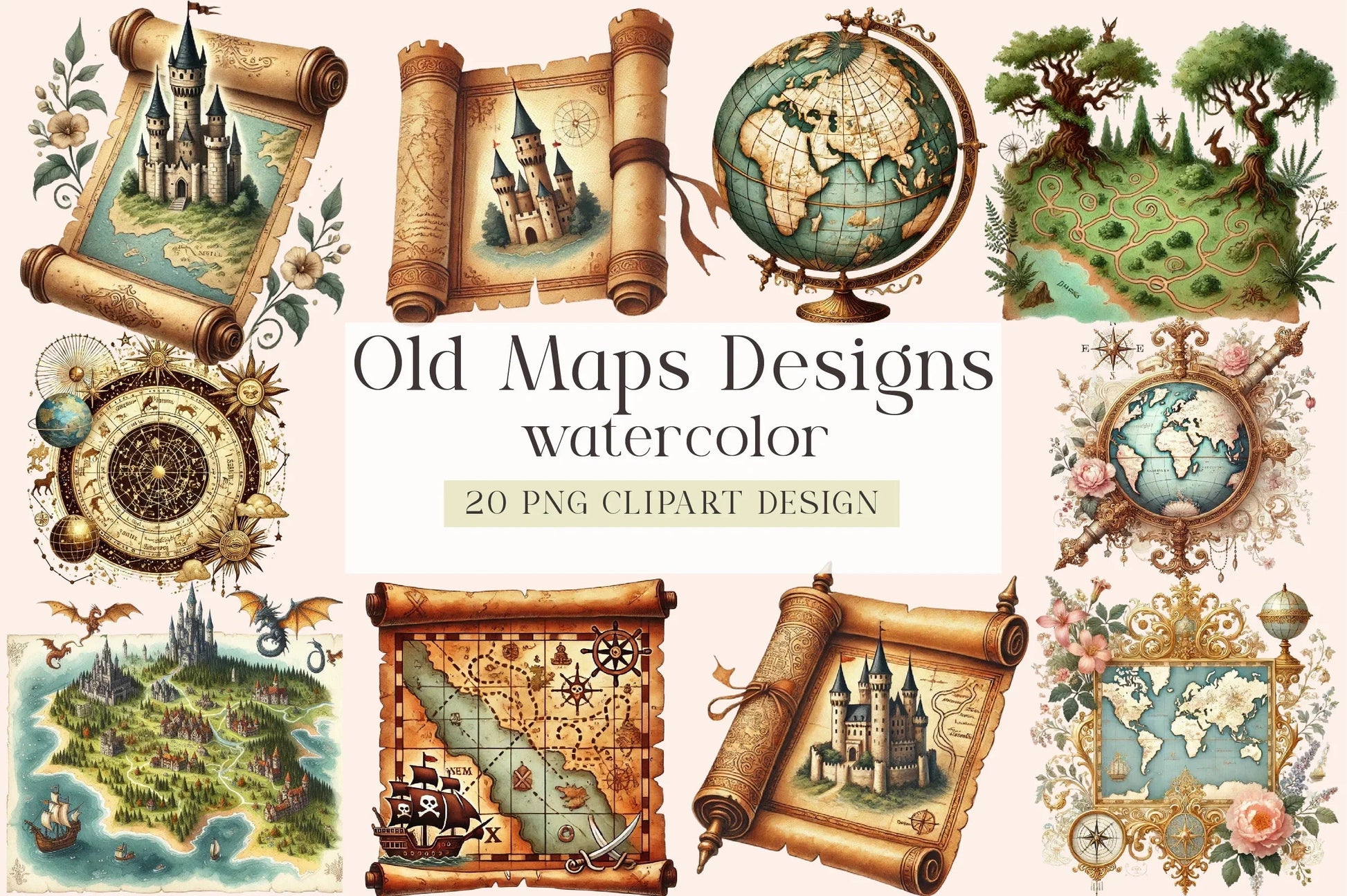 Vintage Map Designs Clipart Bundle - CraftNest - Digital Crafting and Art