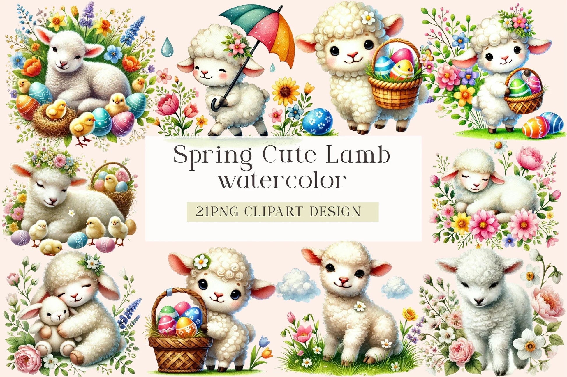 Spring Cute Lamb Clipart Bundle - CraftNest - Digital Crafting and Art