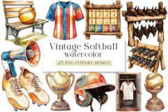 Vintage Softball Clipart Bundle - CraftNest - Digital Crafting and Art