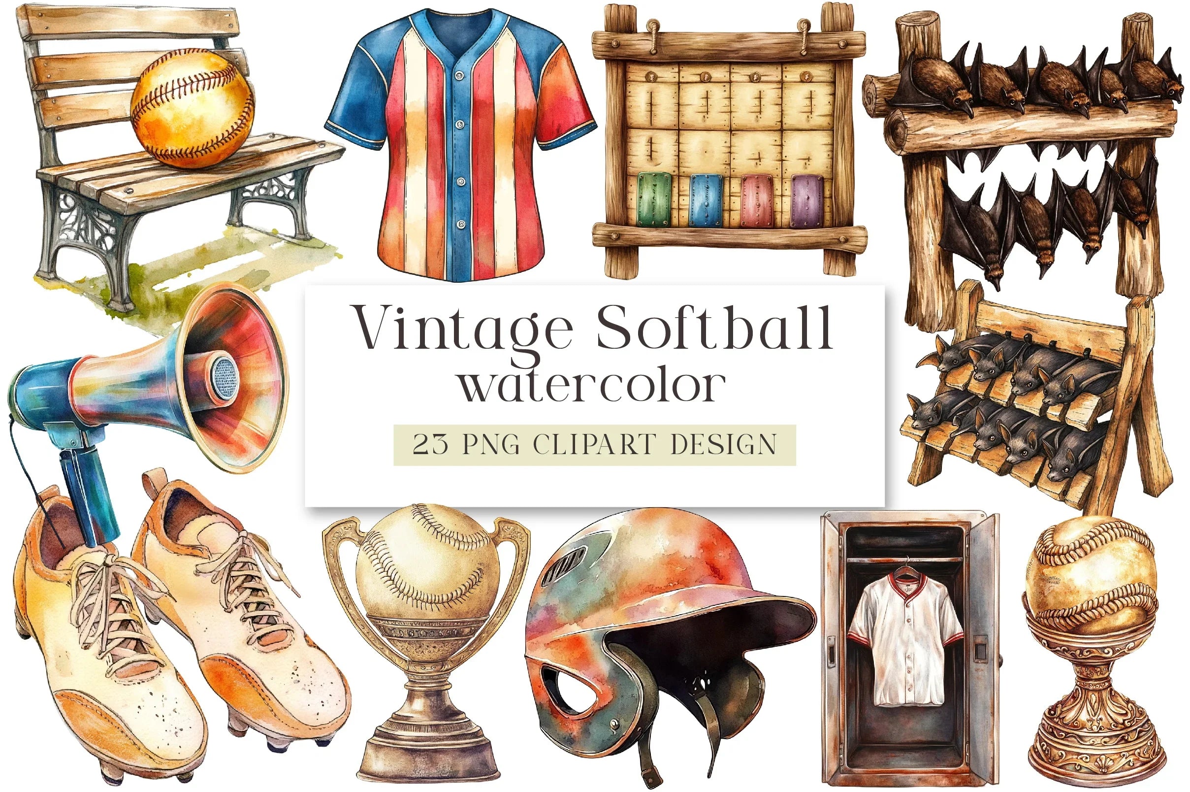 Vintage Softball Clipart Bundle - CraftNest - Digital Crafting and Art