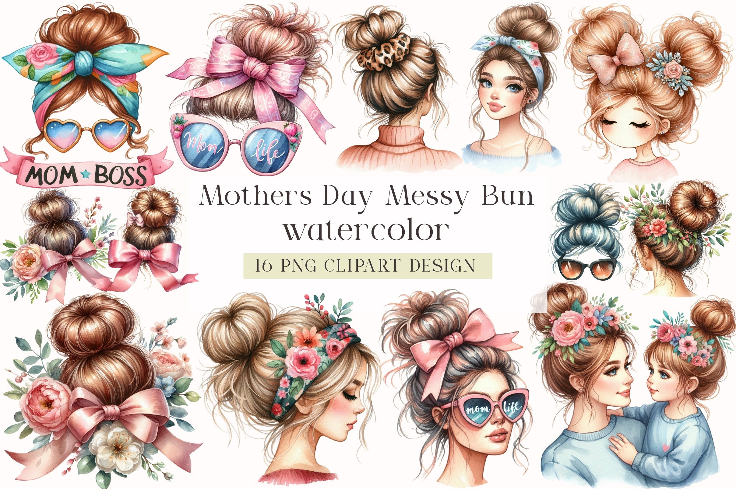 Mother's Day Messy Bun Clipart Bundle