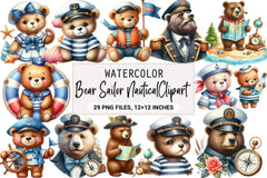 Bear Sailor Nautical Clipart Bundle - CraftNest - Digital Crafting and Art