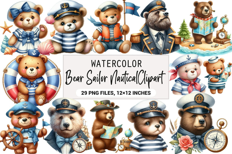 Bear Sailor Nautical Clipart Bundle - CraftNest - Digital Crafting and Art