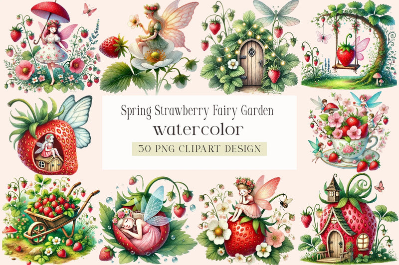 Spring Strawberry Fairy Garden Clipart Bundle - CraftNest - Digital Crafting and Art