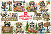 Spring Raccoon Wooden Signs Clipart Bundle