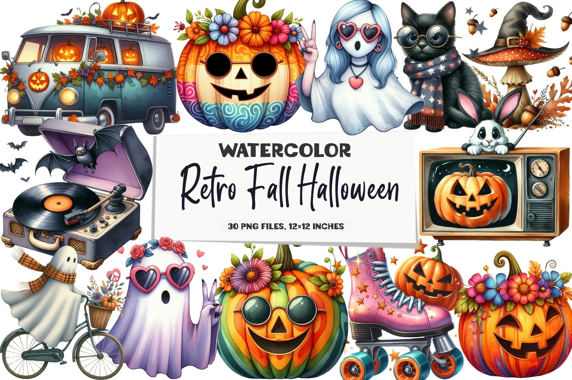 Retro Fall Halloween Clipart Bundle - CraftNest - Digital Crafting and Art