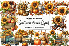 Sunflowers Autumn Clipart Bundle - CraftNest - Digital Crafting and Art