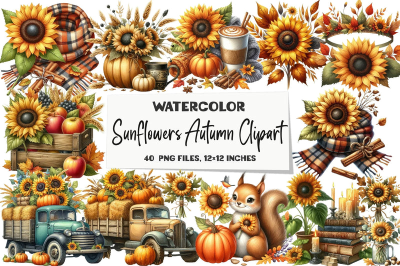 Sunflowers Autumn Clipart Bundle - CraftNest - Digital Crafting and Art