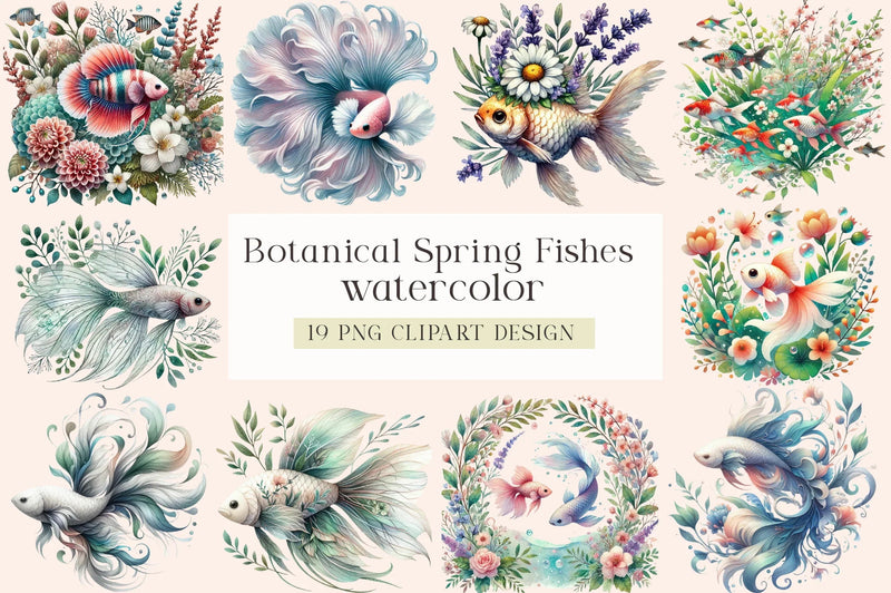 Botanical Spring Fishes Clipart Bundle - CraftNest - Digital Crafting and Art