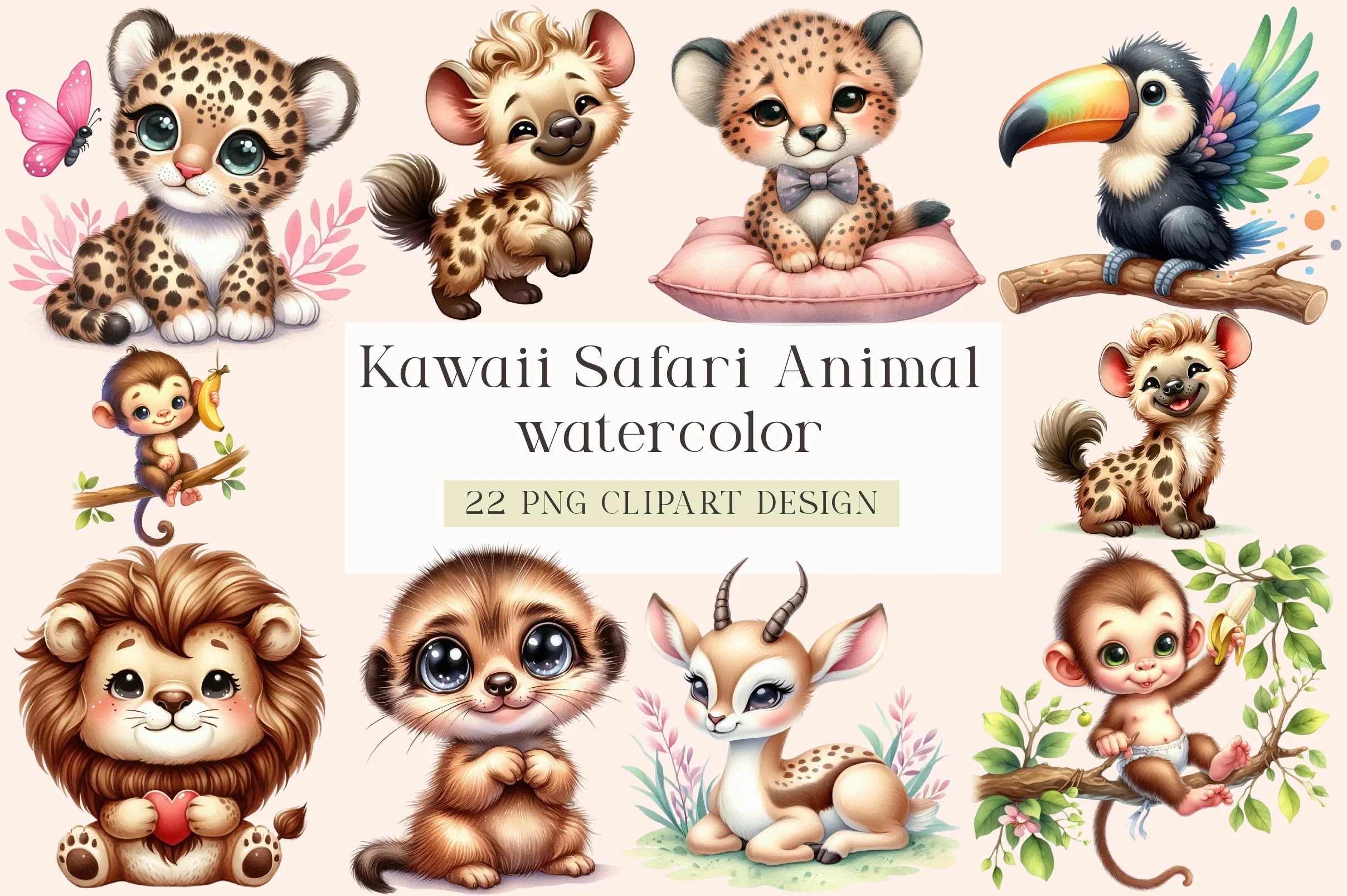 Kawaii Safari Animal Clipart Bundle - CraftNest - Digital Crafting and Art
