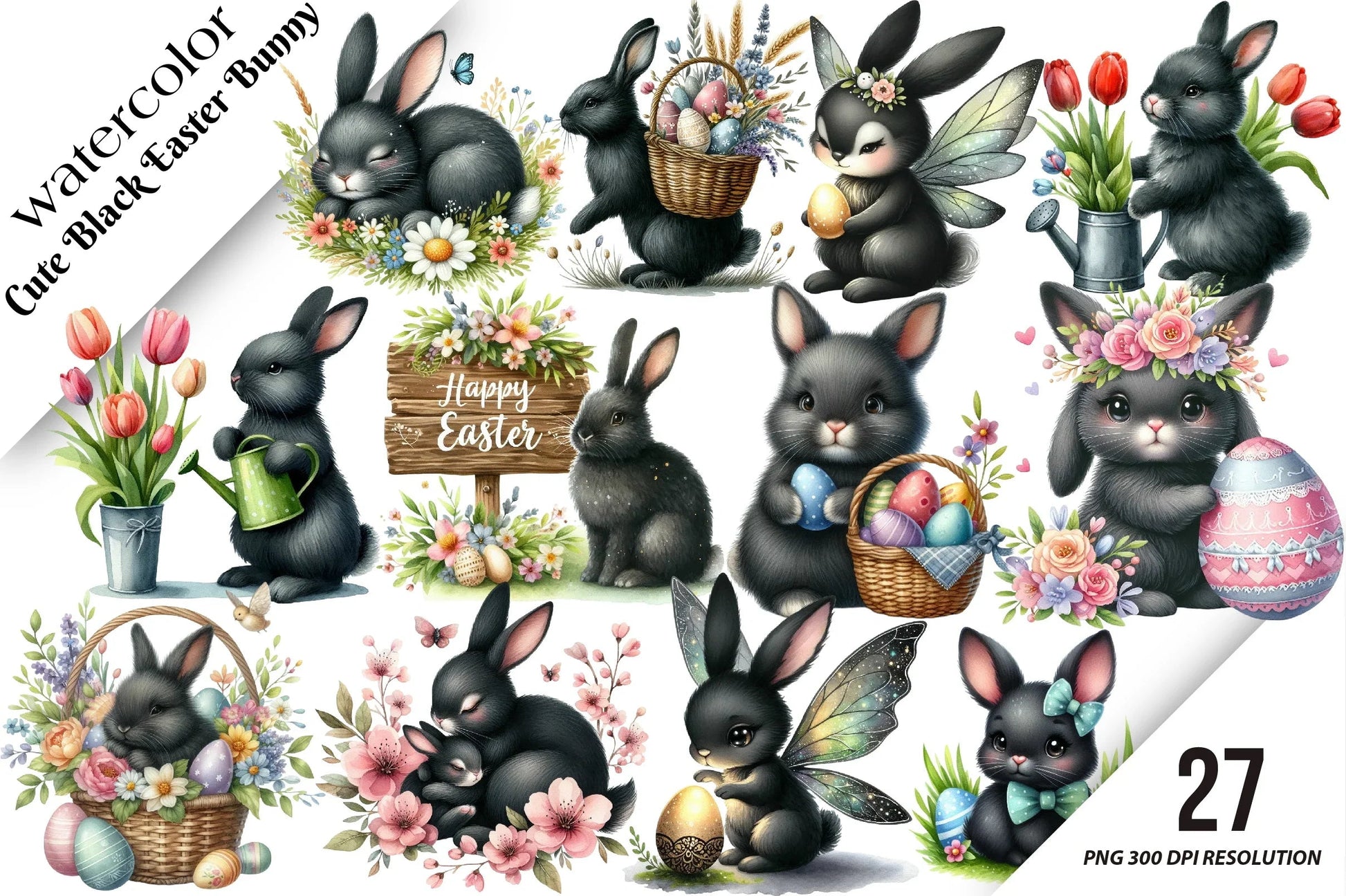 Cute Black Easter Bunny Clipart Bundle - CraftNest - Digital Crafting and Art