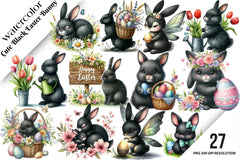 Cute Black Easter Bunny Clipart Bundle - CraftNest - Digital Crafting and Art