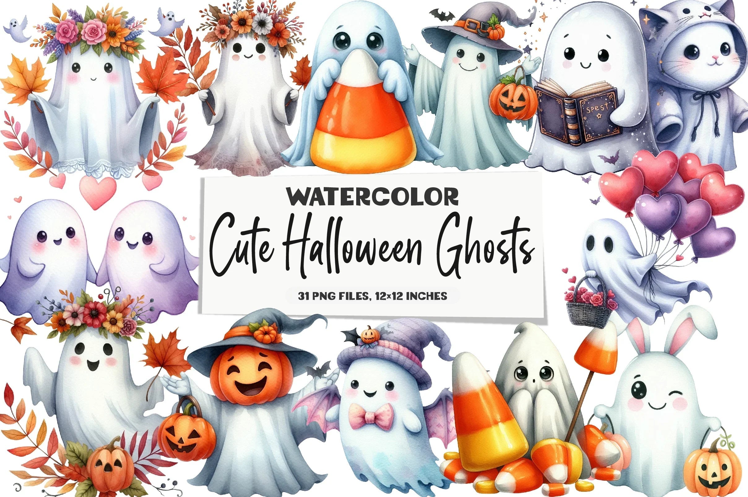 Cute Halloween Ghosts Clipart Bundle - CraftNest - Digital Crafting and Art