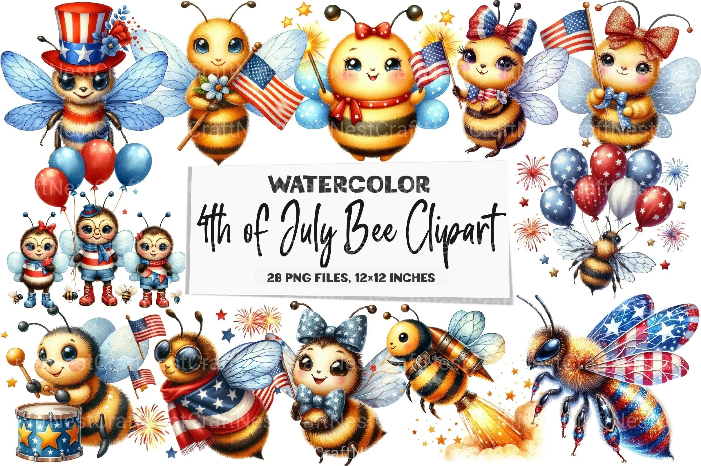 4th of July Bee Clipart Bundle 99 - CraftNest - Digital Crafting and Art