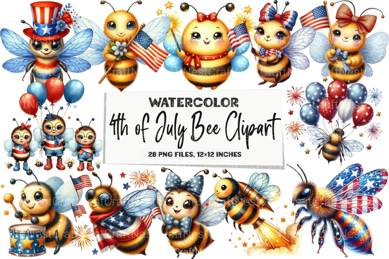 4th of July Bee Clipart Bundle 99 - CraftNest - Digital Crafting and Art