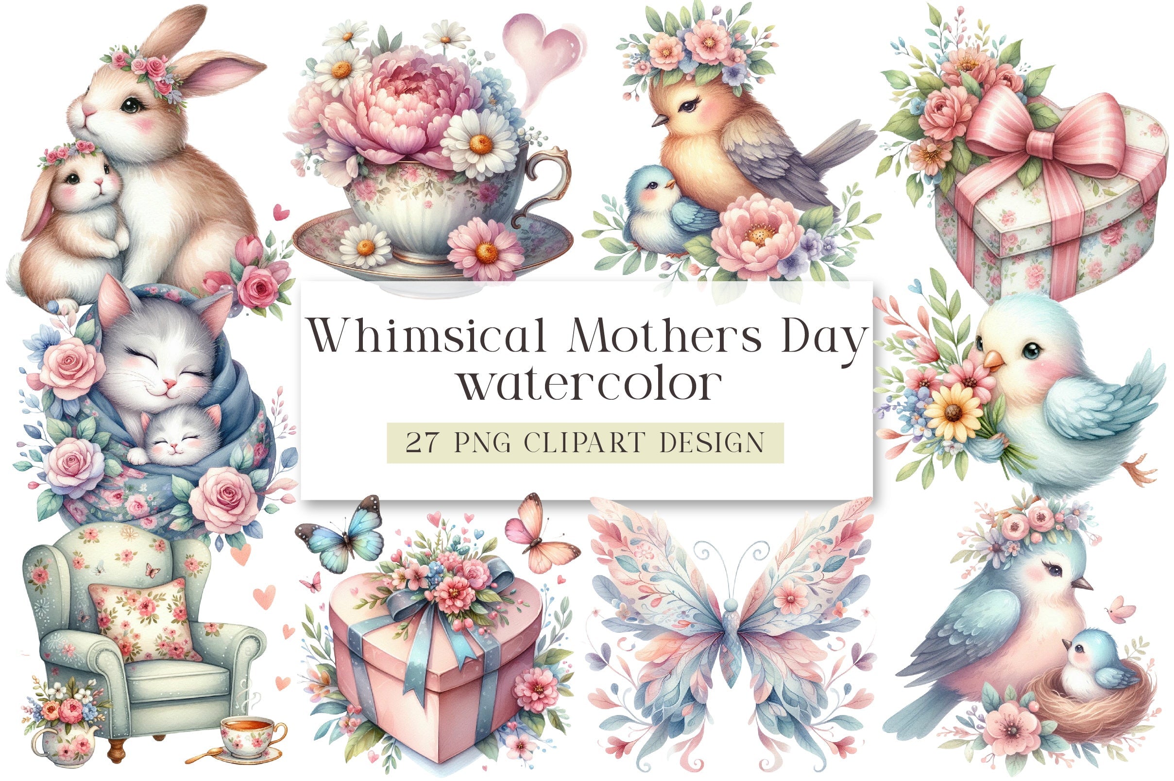 Whimsical Mother's Day Art Clipart Bundle