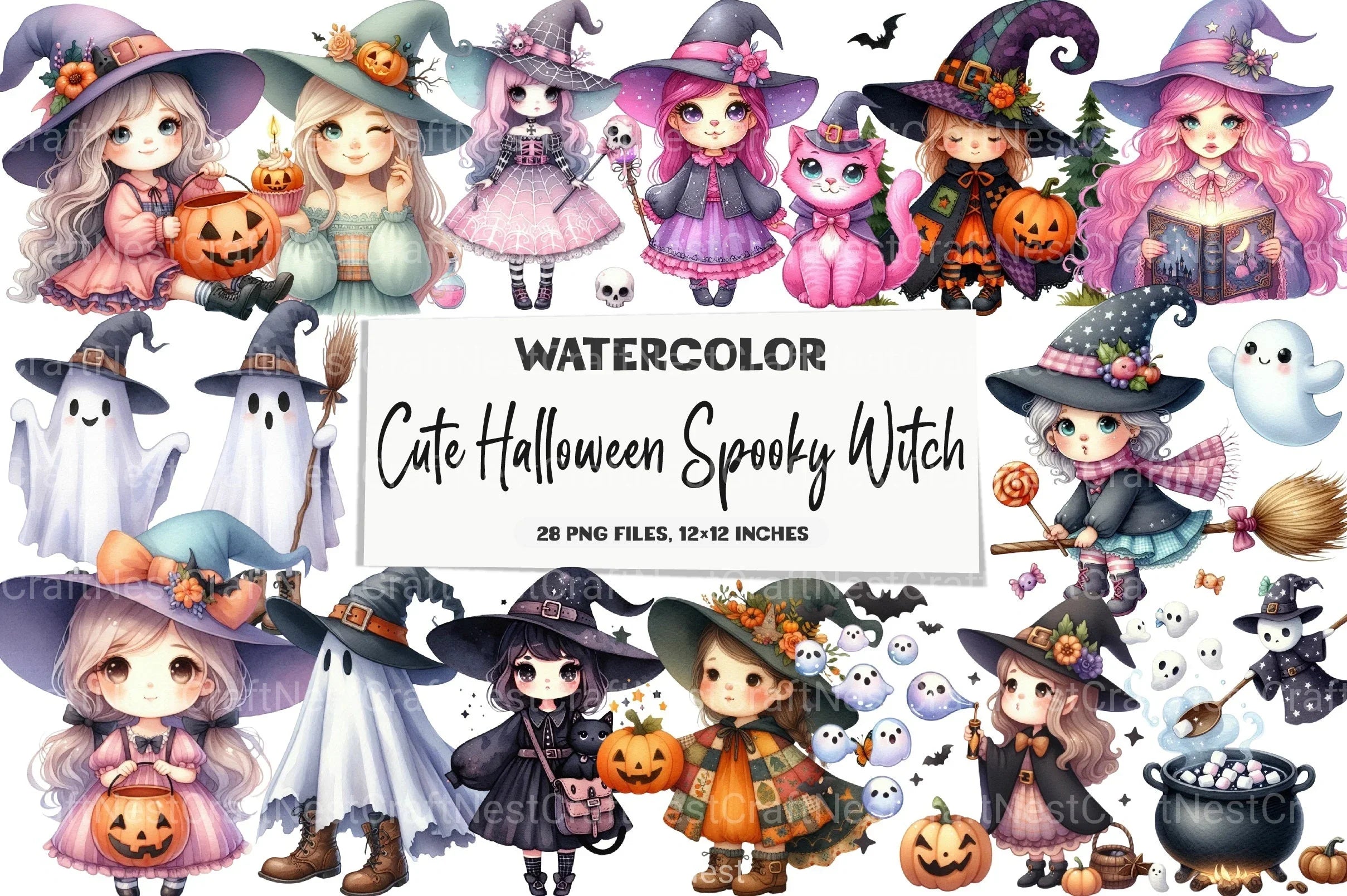 Cute Halloween Spooky Witch Clipart Bundle - CraftNest - Digital Crafting and Art