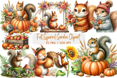 Fall Squirrel Garden Clipart Bundle - CraftNest - Digital Crafting and Art