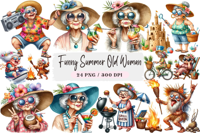 Funny Summer Old Woman Clipart Bundle - CraftNest - Digital Crafting and Art