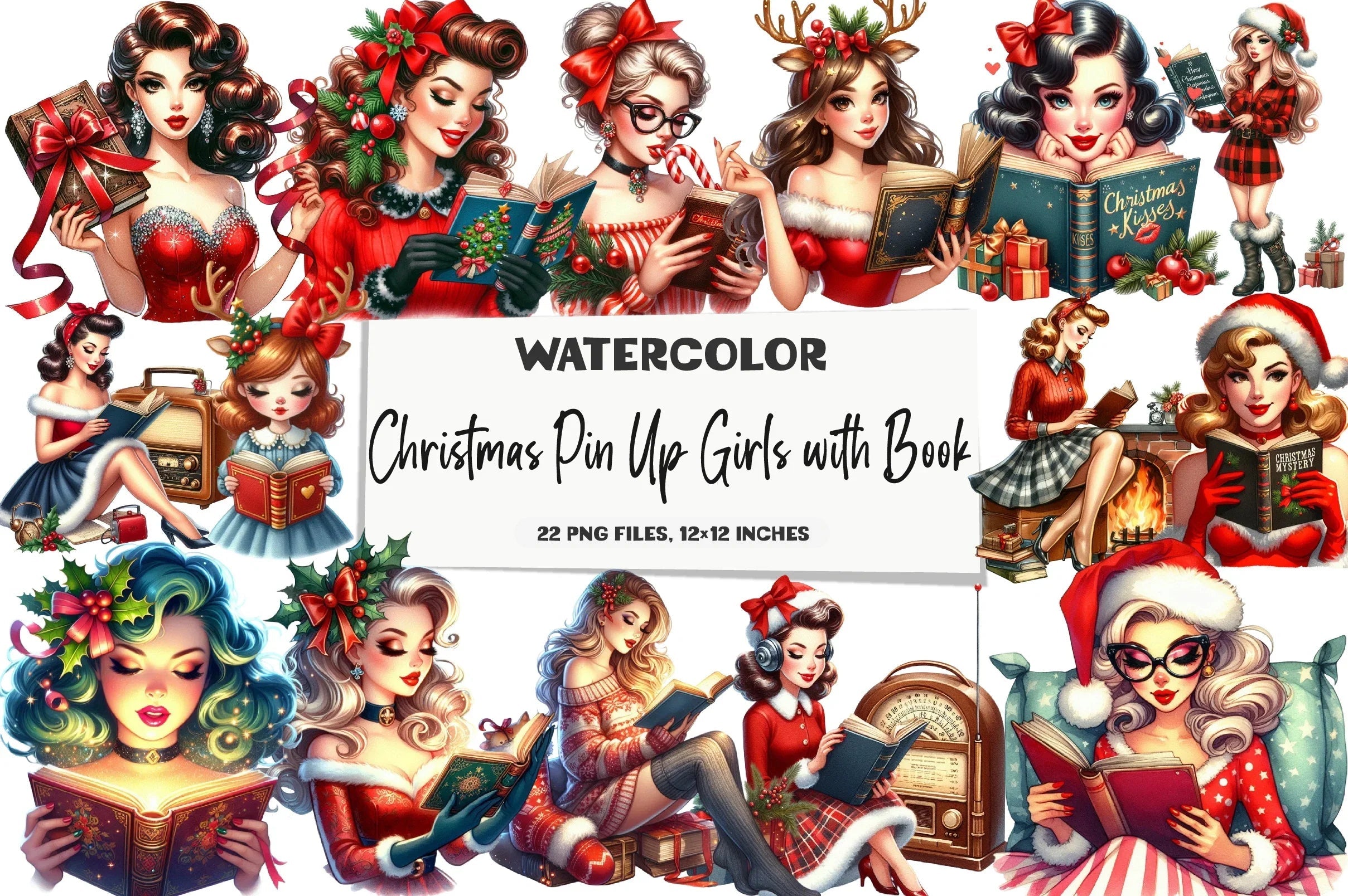 Christmas Pin-Up Girls Clipart Bundle - CraftNest - Digital Crafting and Art