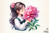 Girl with Peonies Flower Clipart Bundle