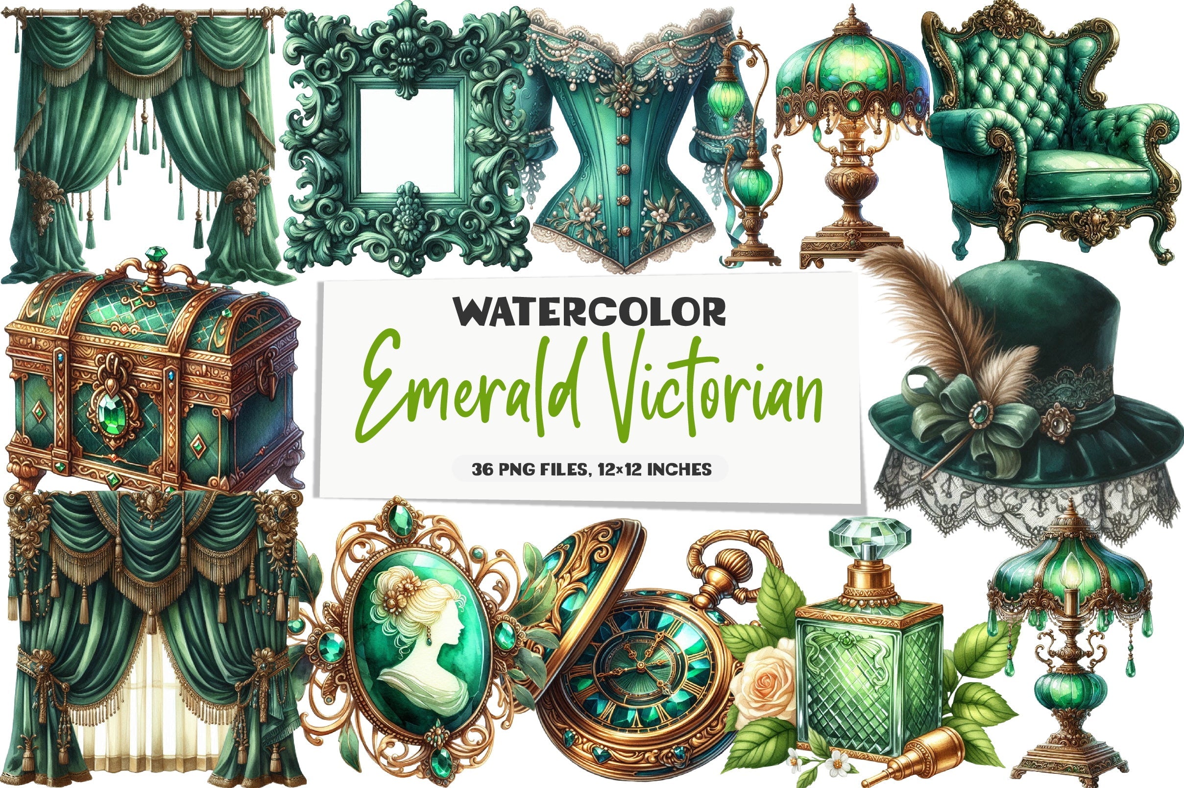 Emerald Victorian Clipart Bundle