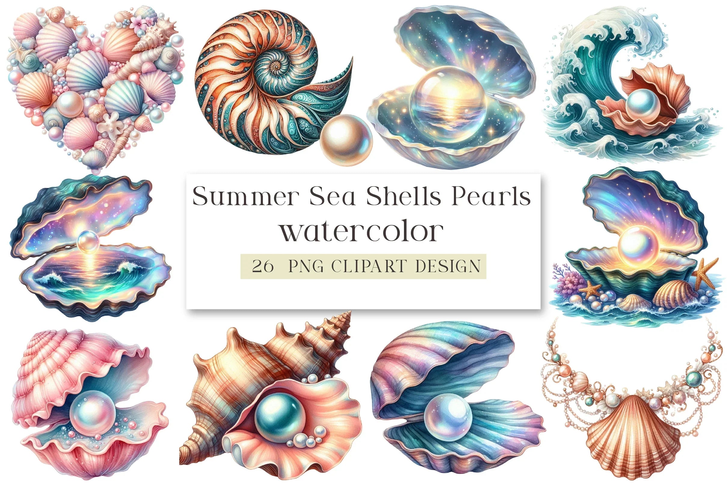 Summer Sea Shells & Pearls Clipart Bundle - CraftNest - Digital Crafting and Art