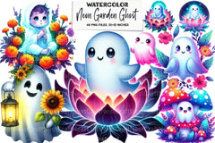 Neon Garden Ghost Halloween Clipart Bundle 33 - CraftNest - Digital Crafting and Art